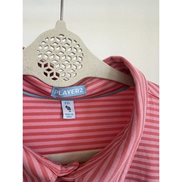 Player 2 Performance Golf Polo Shirt Pink Striped Short Sleeve Men's 2XL‎ - Picture 5 of 8